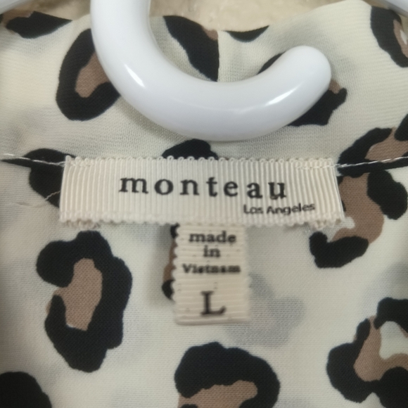Monteau women's‎ blouse Leopard Print Off Shoulder 3/4 sleeve buttons Size L - Picture 13 of 14